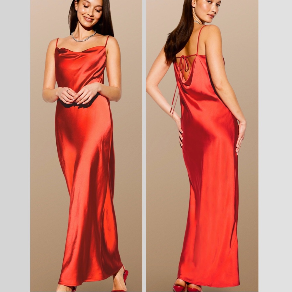 NWTS🌹THE OCCASION LG🌹ELITE LINE CRIMSON POPPY SATIN DRAPED FRONT OPEN BACK MAXI